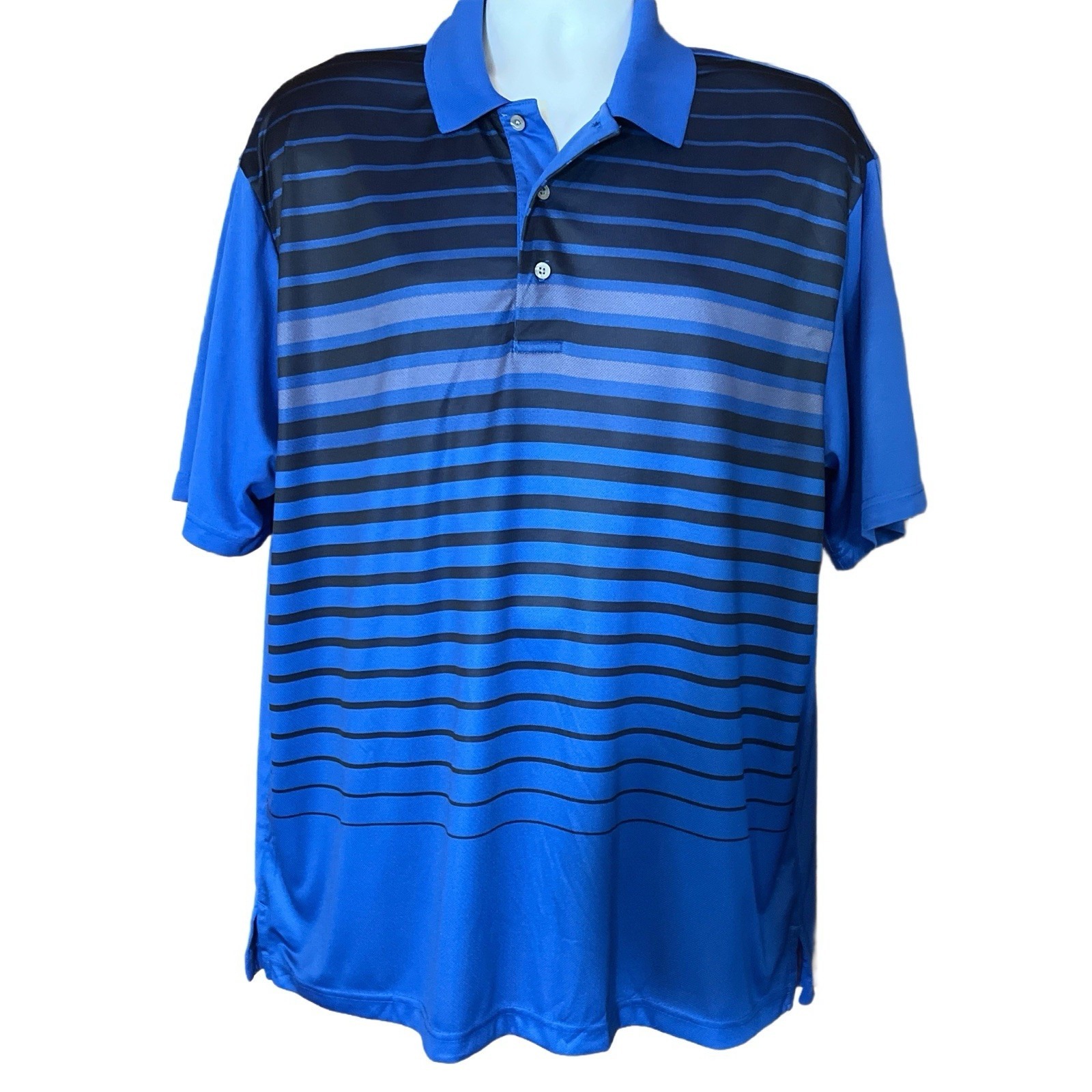 Pga Tour Mens Xl Blue Striped Short Sleeve Polo Golf Shirt